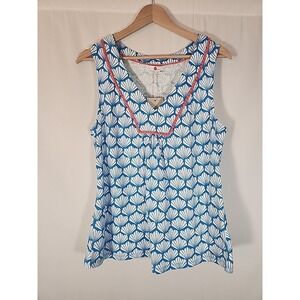 Boden Tarifa Sleeveless Top Blue White Seashell Print Coral Trim Women 10 US NWT